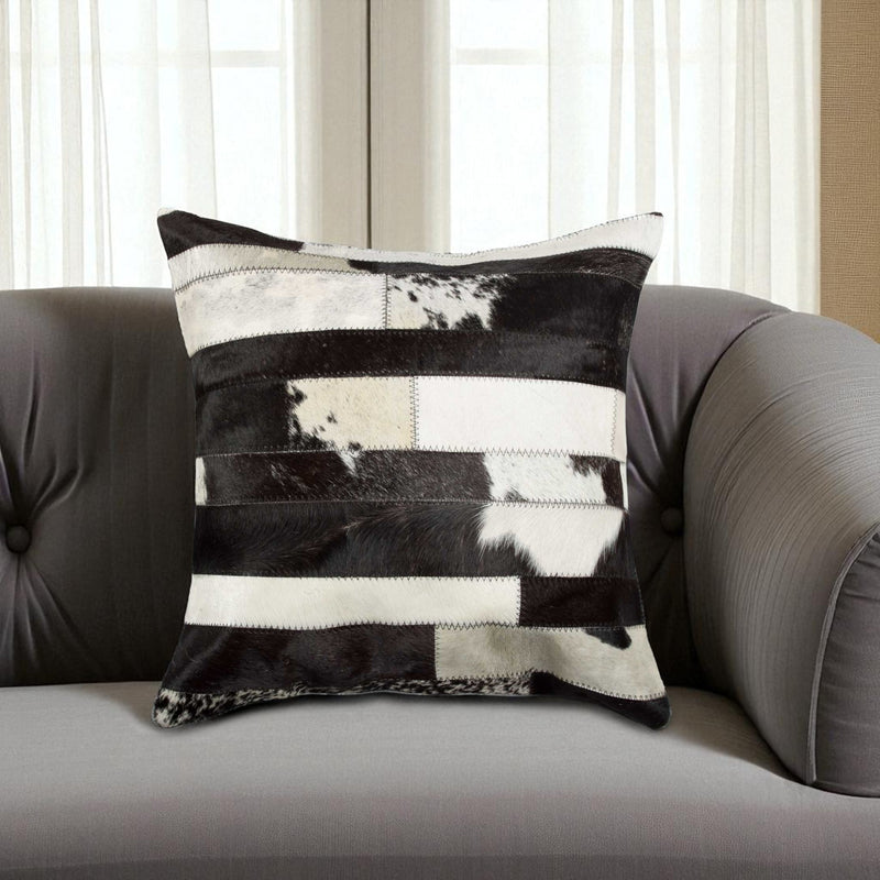 18" White And Black Cowhide Throw Pillow - Home Decor
