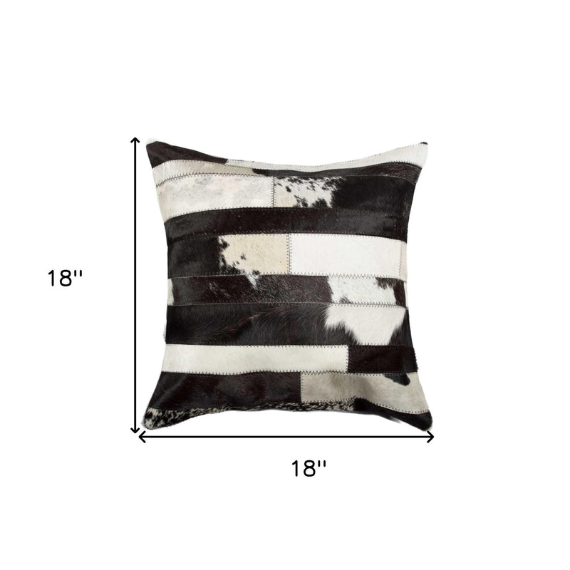 18" White And Black Cowhide Throw Pillow - Home Decor