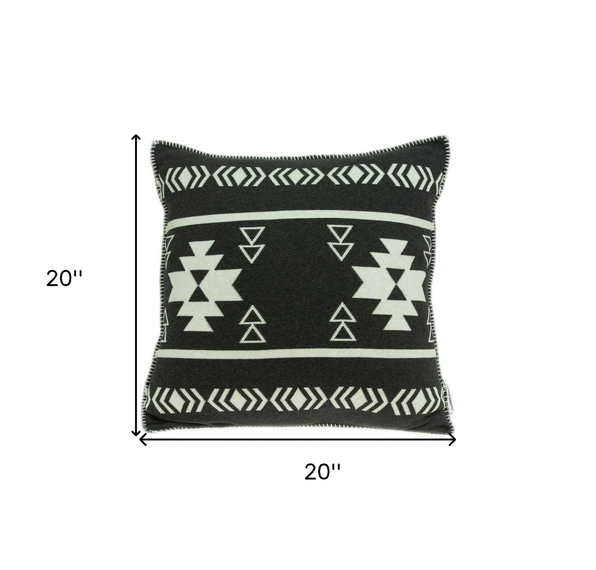20" X 7" X 20" Southwest Black Cotton Pillow Cover With Poly Insert - Home & Garden