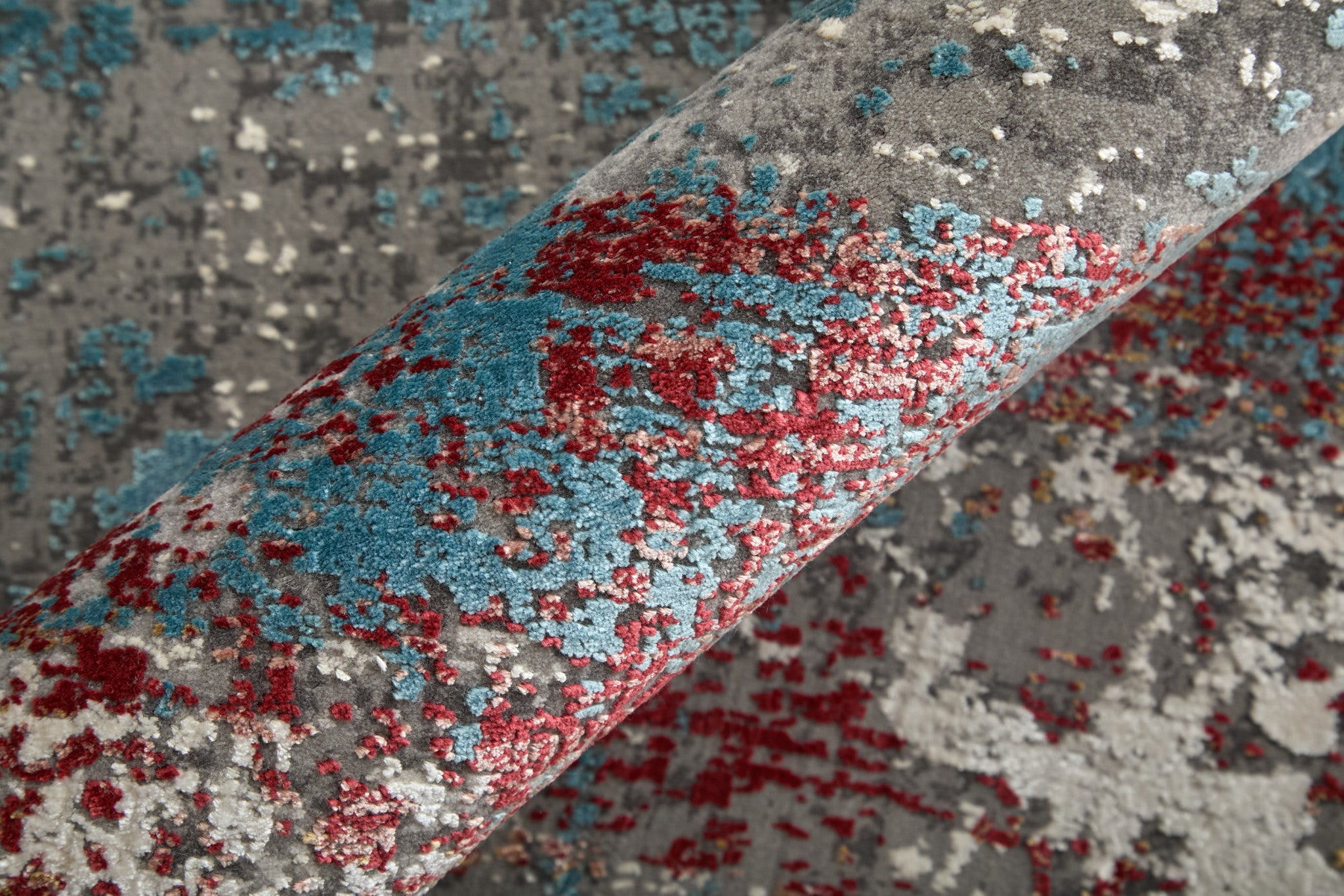 10' Gray Blue and Red Abstract Power Loom Runner Rug With Fringe - Home & Garden