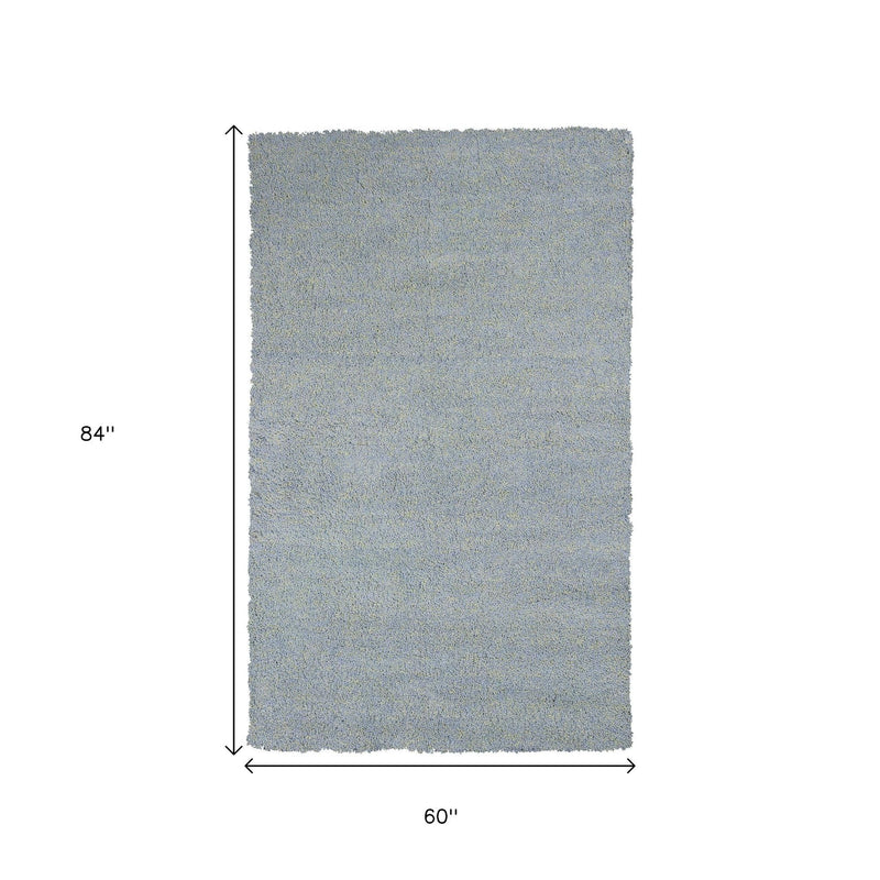 5' X 7' Blue Shag Hand Woven Area Rug - Home Decor