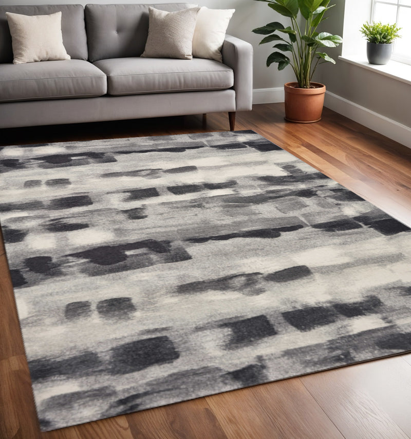 5' X 8' Gray Black And Ivory Abstract Area Rug - Home Decor