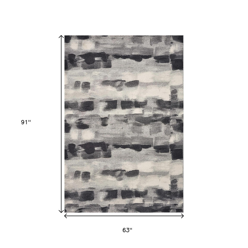 5' X 8' Gray Black And Ivory Abstract Area Rug - Home Decor