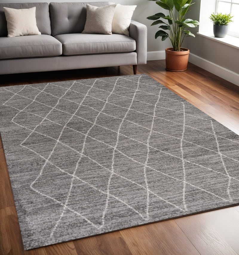 5' X 8' Gray And Ivory Geometric Area Rug - Home Decor