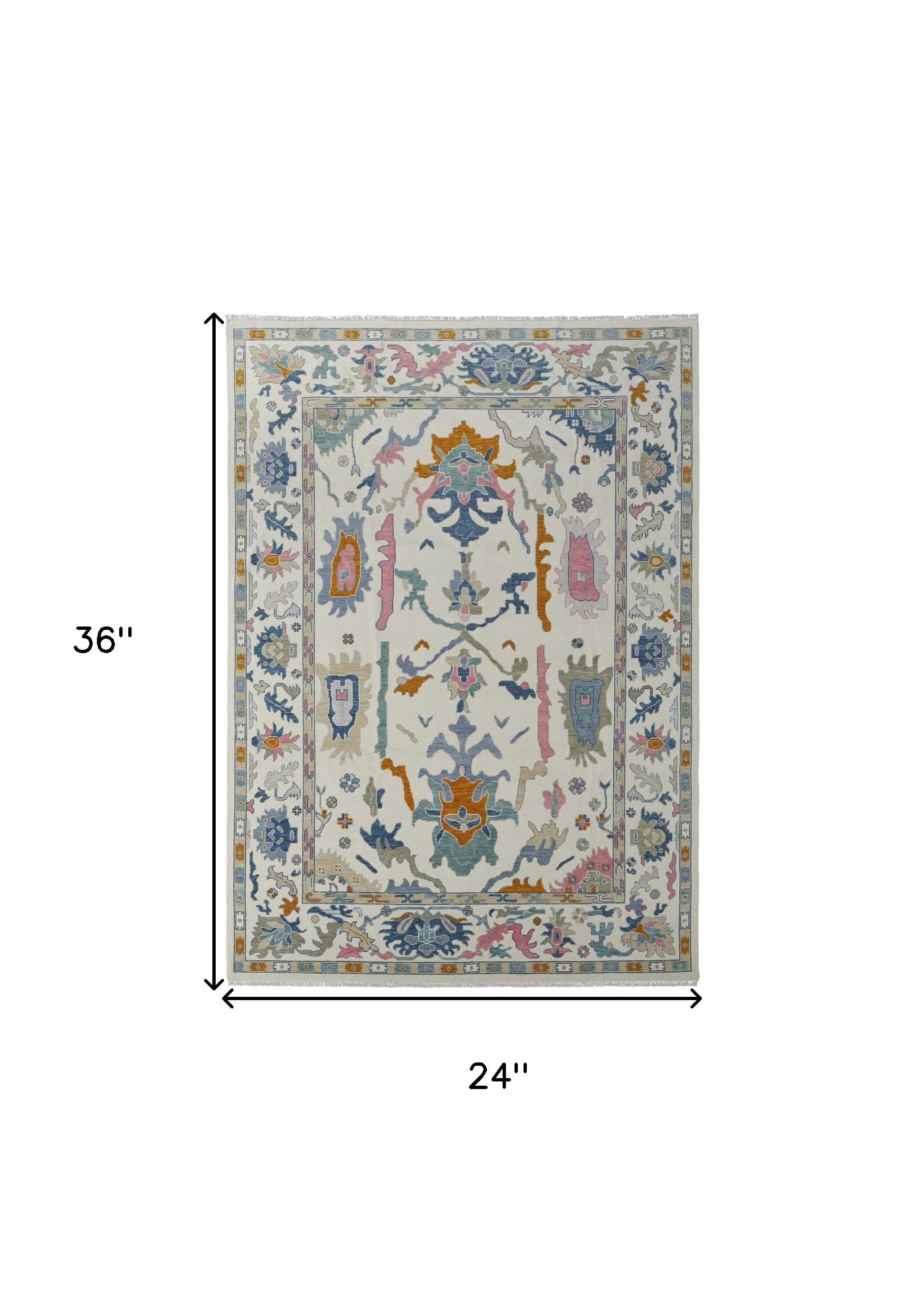 2' X 3' Blue Ivory and Pink Wool Floral Hand Knotted Area Rug With Fringe - Home & Garden
