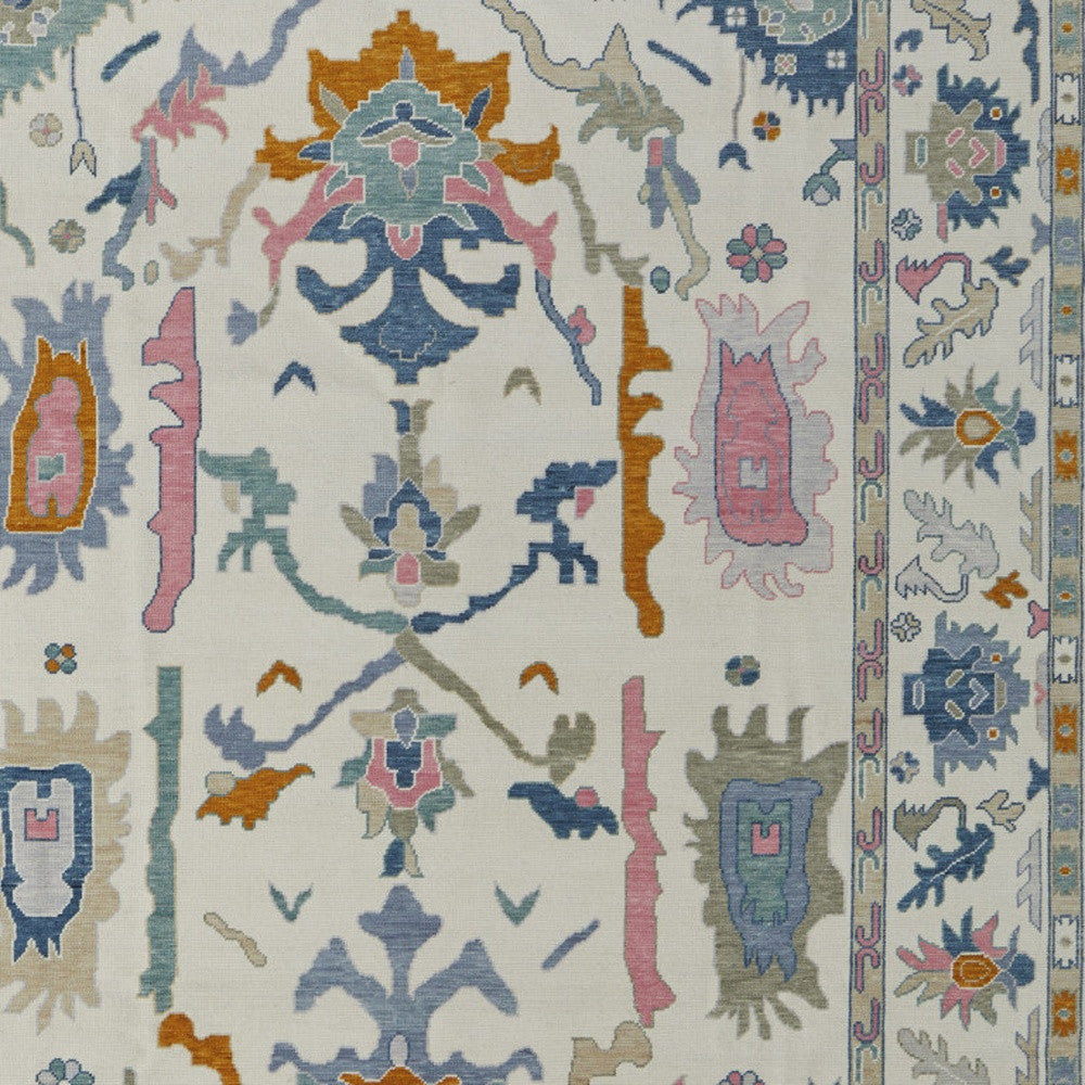 2' X 3' Blue Ivory and Pink Wool Floral Hand Knotted Area Rug With Fringe - Home & Garden