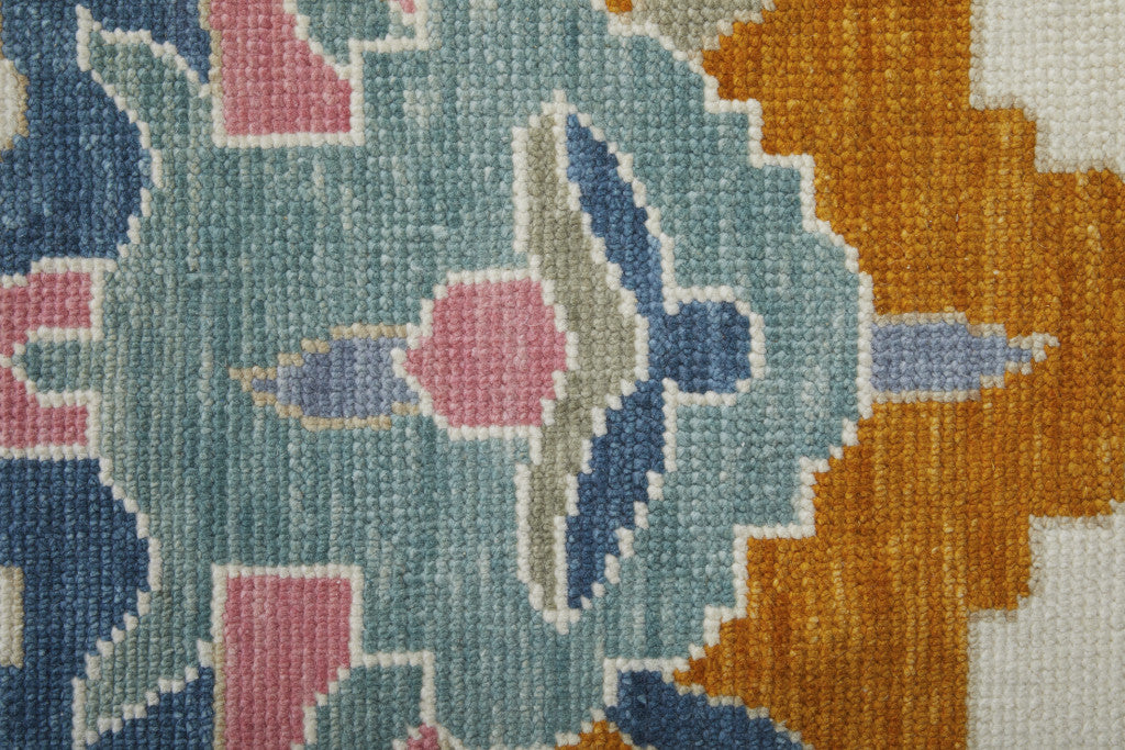 2' X 3' Blue Ivory and Pink Wool Floral Hand Knotted Area Rug With Fringe - Home & Garden