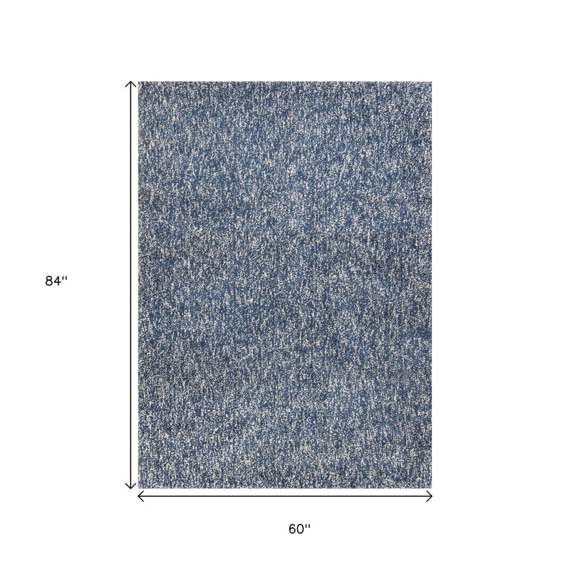 5' X 7' Indigo And Ivory Abstract Hand Woven Area Rug - Home Decor