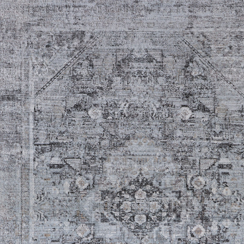 2' X 3' Gray and Silver Oriental Power Loom Worn Faded Area Rug - Home & Garden