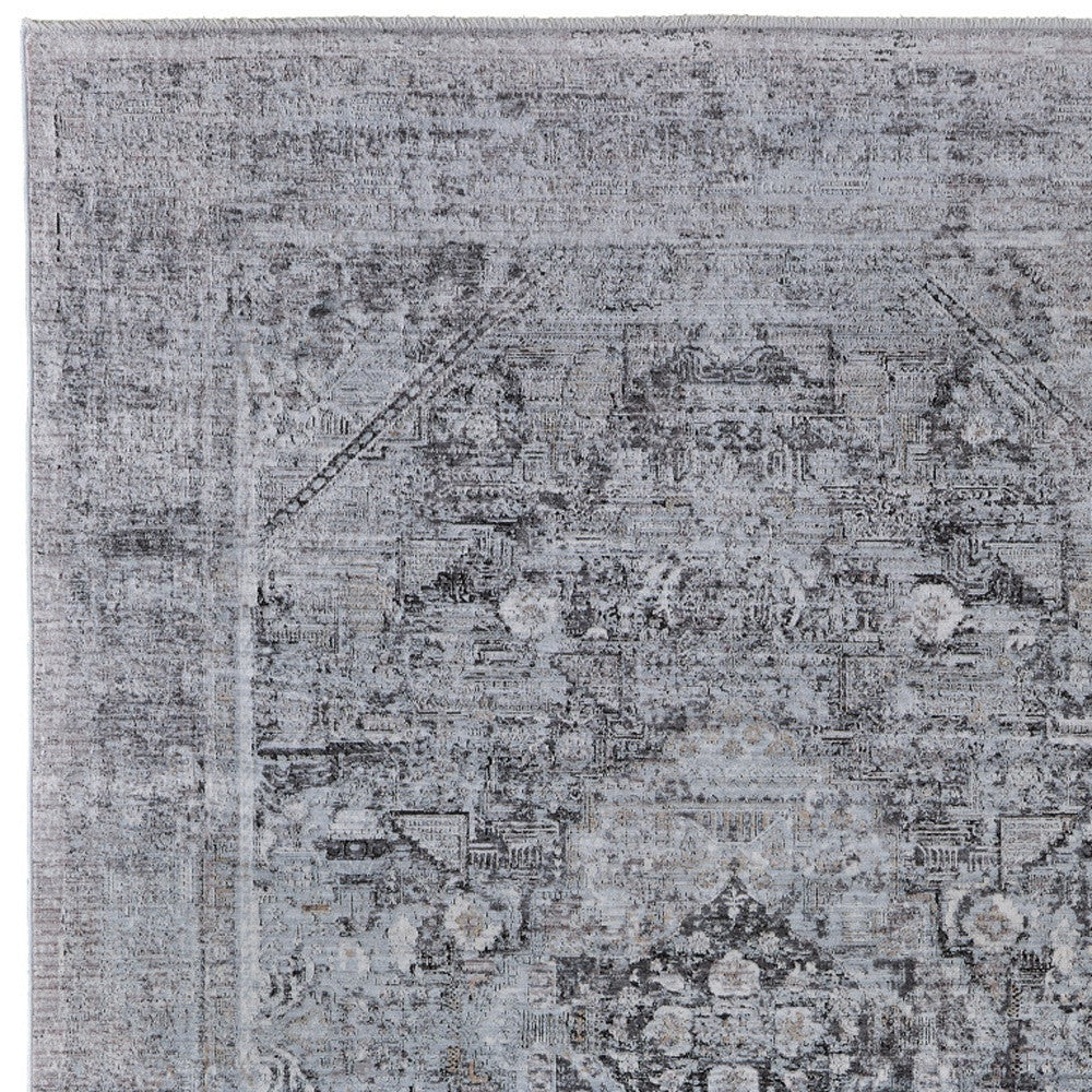 2' X 3' Gray and Silver Oriental Power Loom Worn Faded Area Rug - Home & Garden