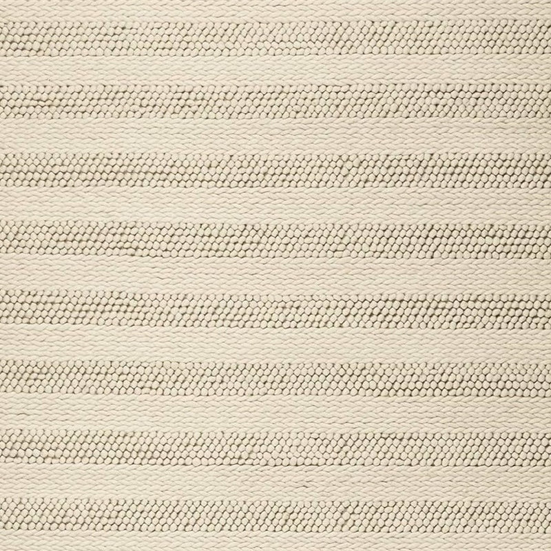 3' X 5' Ivory And White New Zealand Lambs Wool Striped Hand Woven Area Rug - Home Decor