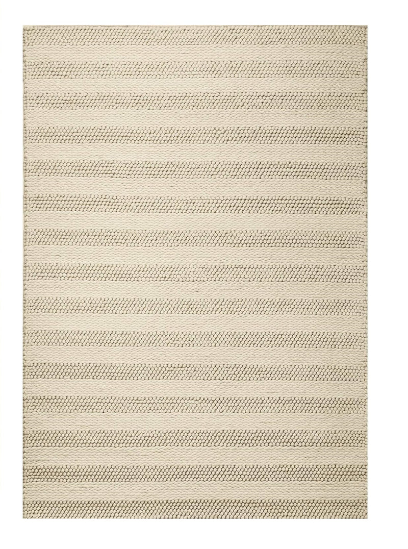 3' X 5' Ivory And White New Zealand Lambs Wool Striped Hand Woven Area Rug - Home Decor