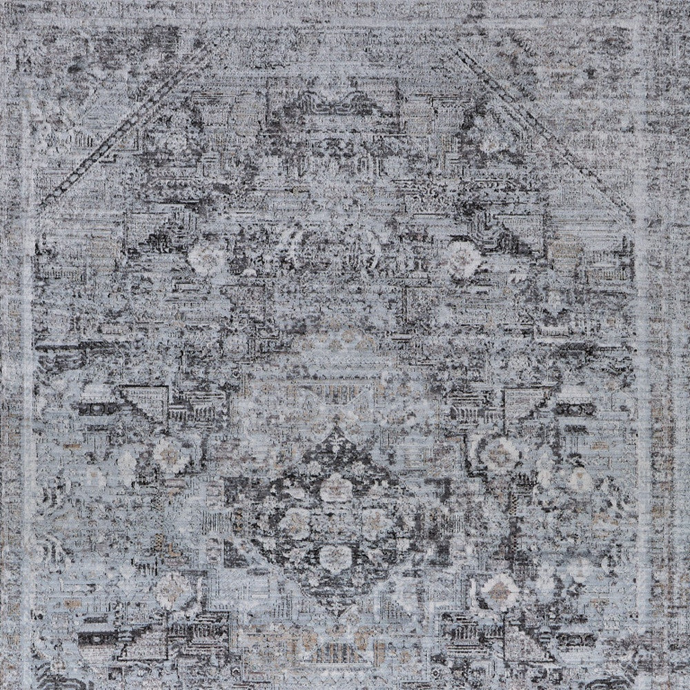 4' X 5' Gray and Silver Oriental Power Loom Worn Faded Area Rug - Home & Garden