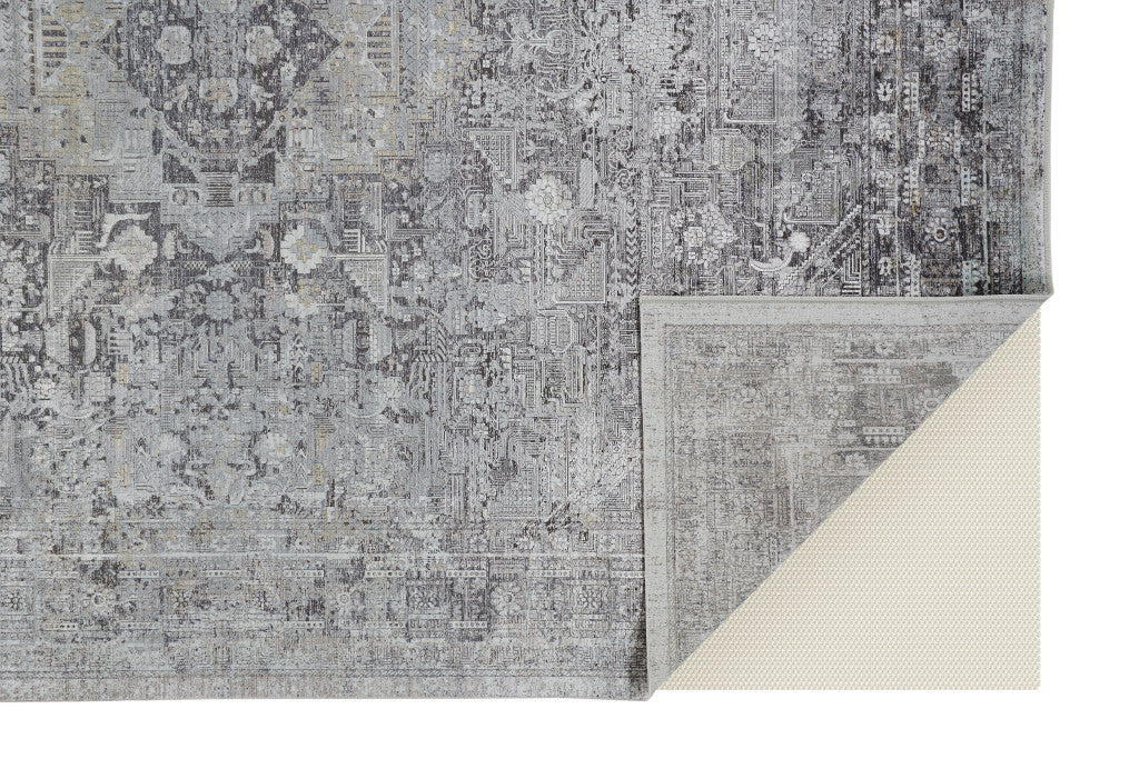 4' X 5' Gray and Silver Oriental Power Loom Worn Faded Area Rug - Home & Garden
