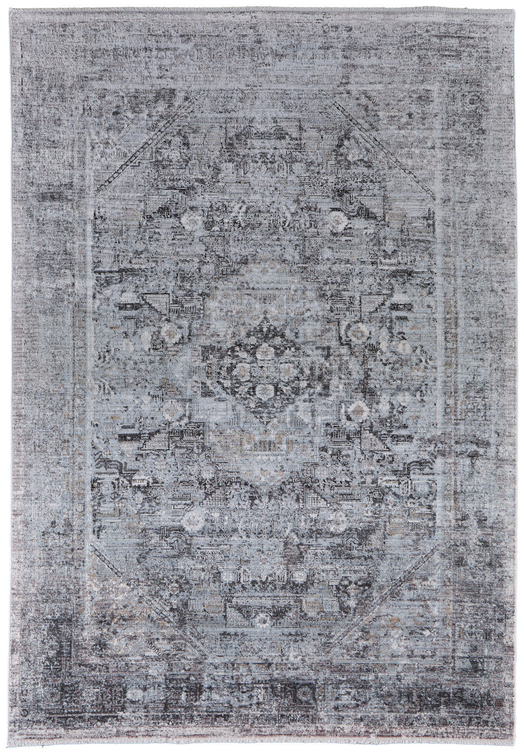 4' X 5' Gray and Silver Oriental Power Loom Worn Faded Area Rug - Home & Garden