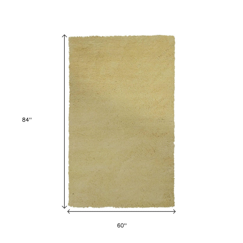 5' X 7' Canary Yellow Shag Hand Woven Area Rug - Home Decor