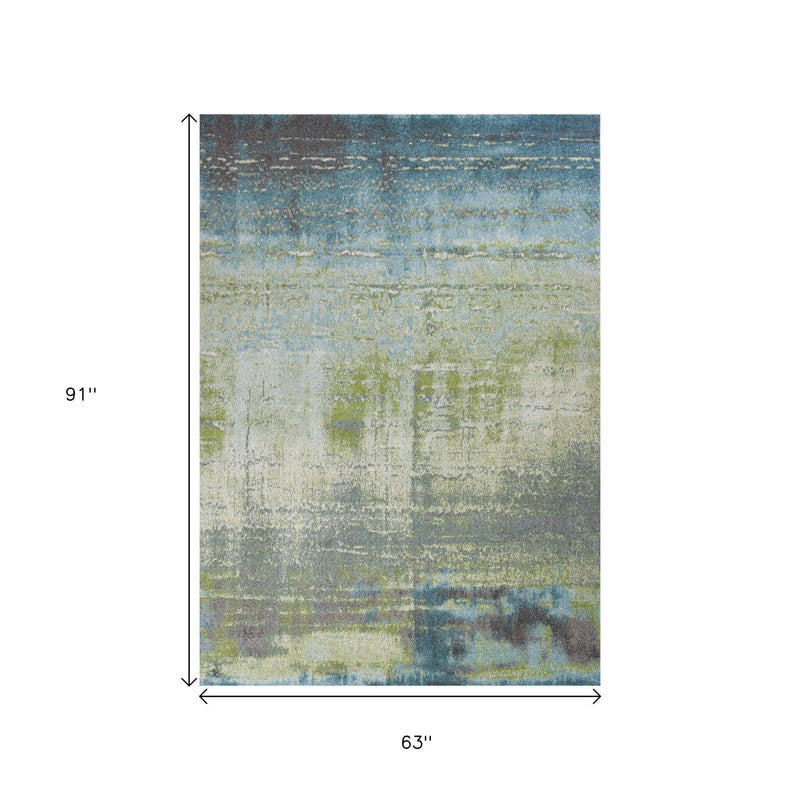 5' X 8' Blue And Green Abstract Area Rug - Home Decor