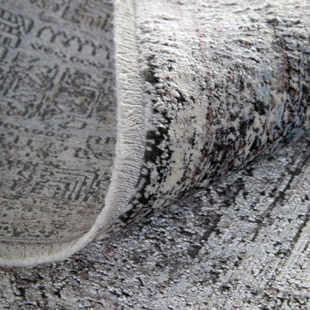 10' Gray And Silver Oriental Distressed Runner Rug - Home & Garden