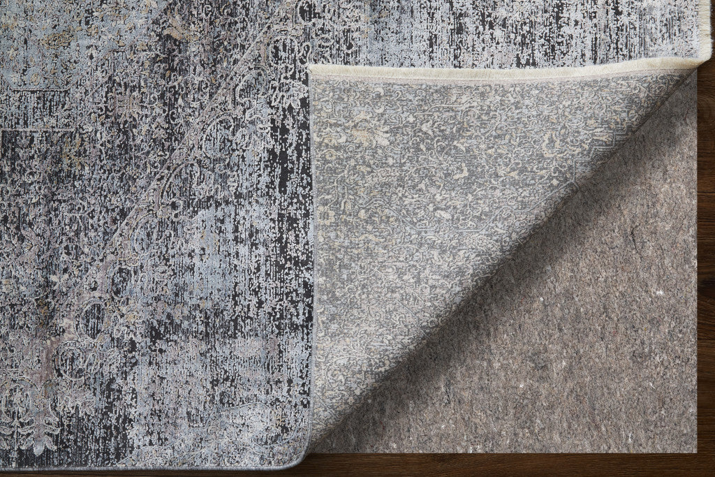 4' X 5' Gray and Silver Abstract Power Loom Worn Faded Area Rug - Home & Garden