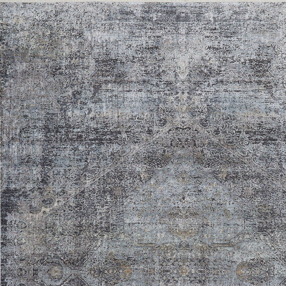 4' X 5' Gray and Silver Abstract Power Loom Worn Faded Area Rug - Home & Garden