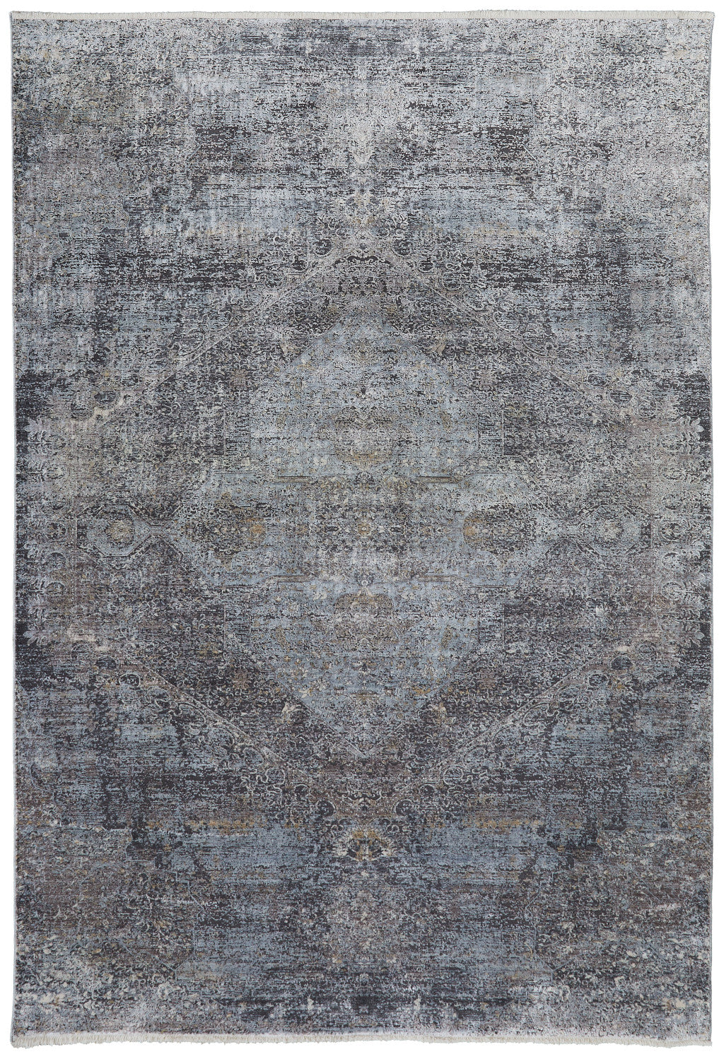 4' X 5' Gray and Silver Abstract Power Loom Worn Faded Area Rug - Home & Garden