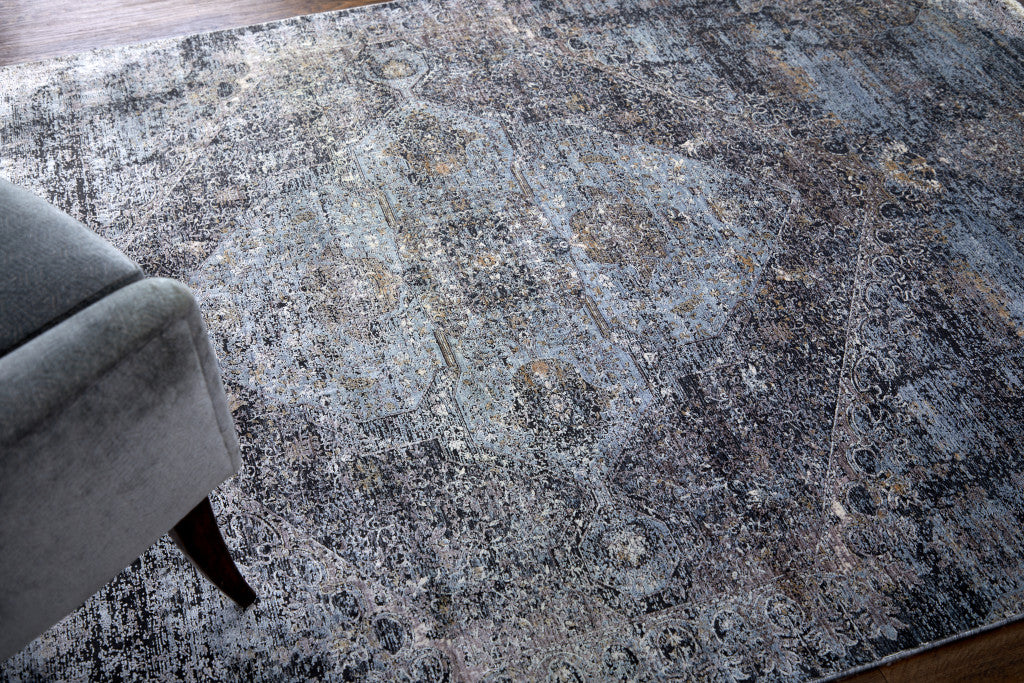 4' X 5' Gray and Silver Abstract Power Loom Worn Faded Area Rug - Home & Garden