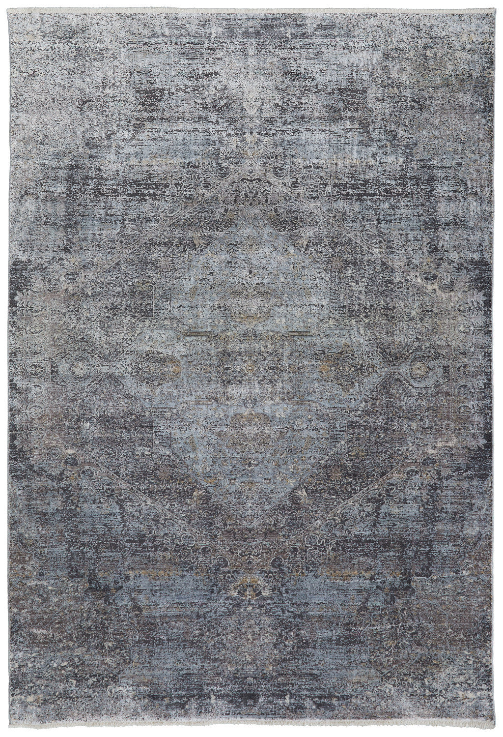 4' X 5' Gray and Silver Abstract Power Loom Worn Faded Area Rug - Home & Garden