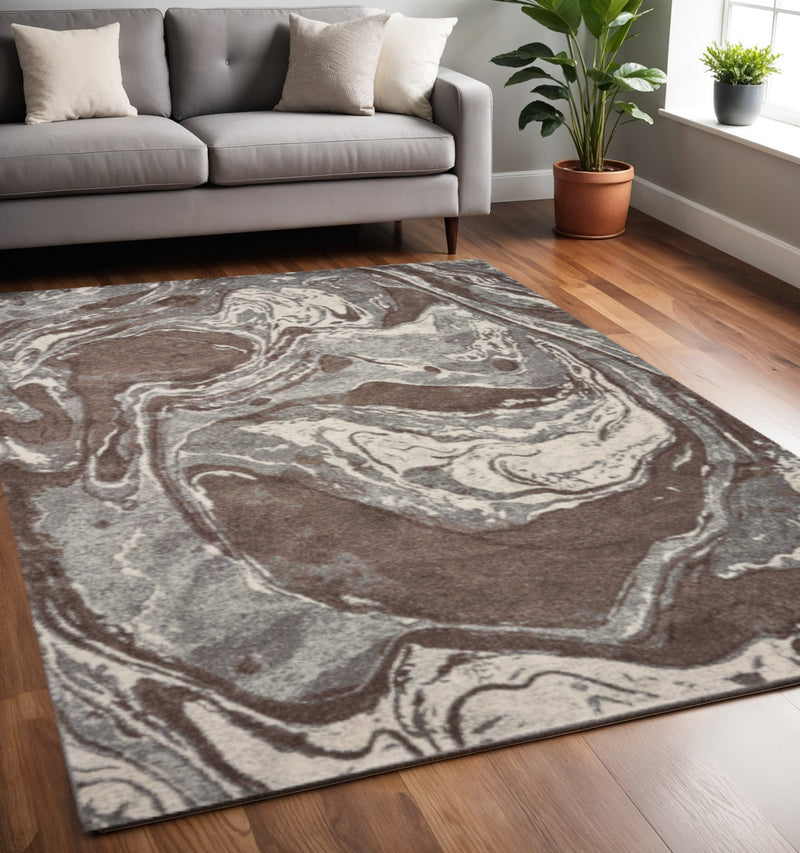 5' X 8' Brown And Ivory Abstract Area Rug - Home Decor