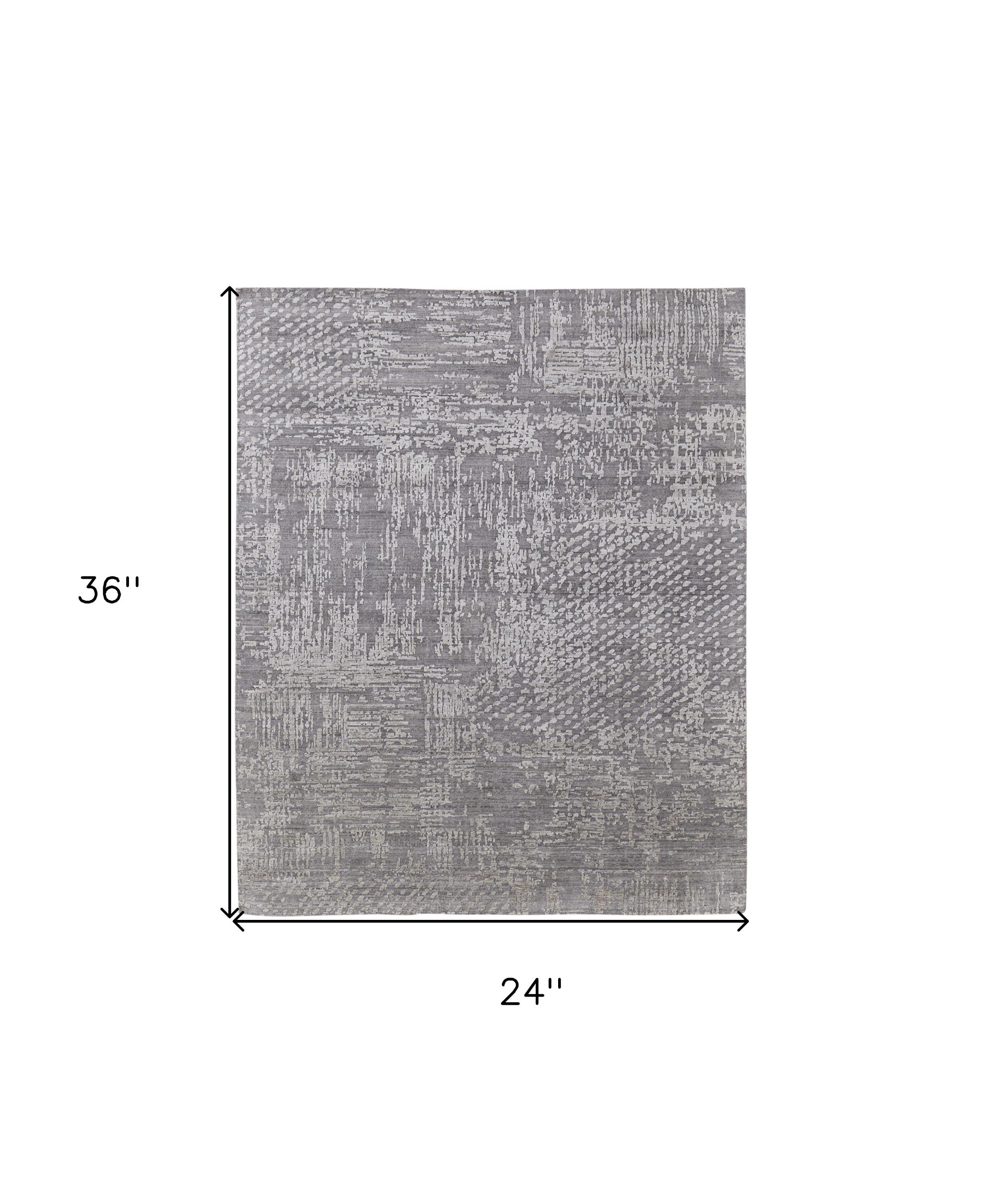 2' X 3' Gray and Silver Abstract Hand Woven Worn Faded Area Rug - Home & Garden
