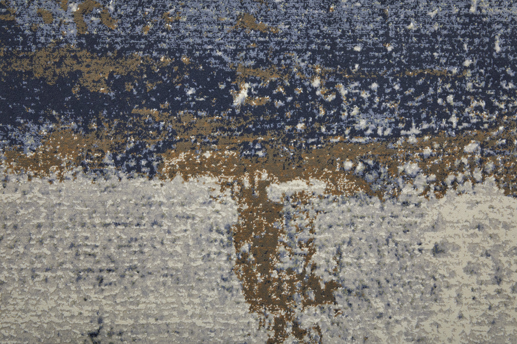 2' X 3' Ivory Blue and Brown Abstract Power Loom Area Rug - Home & Garden