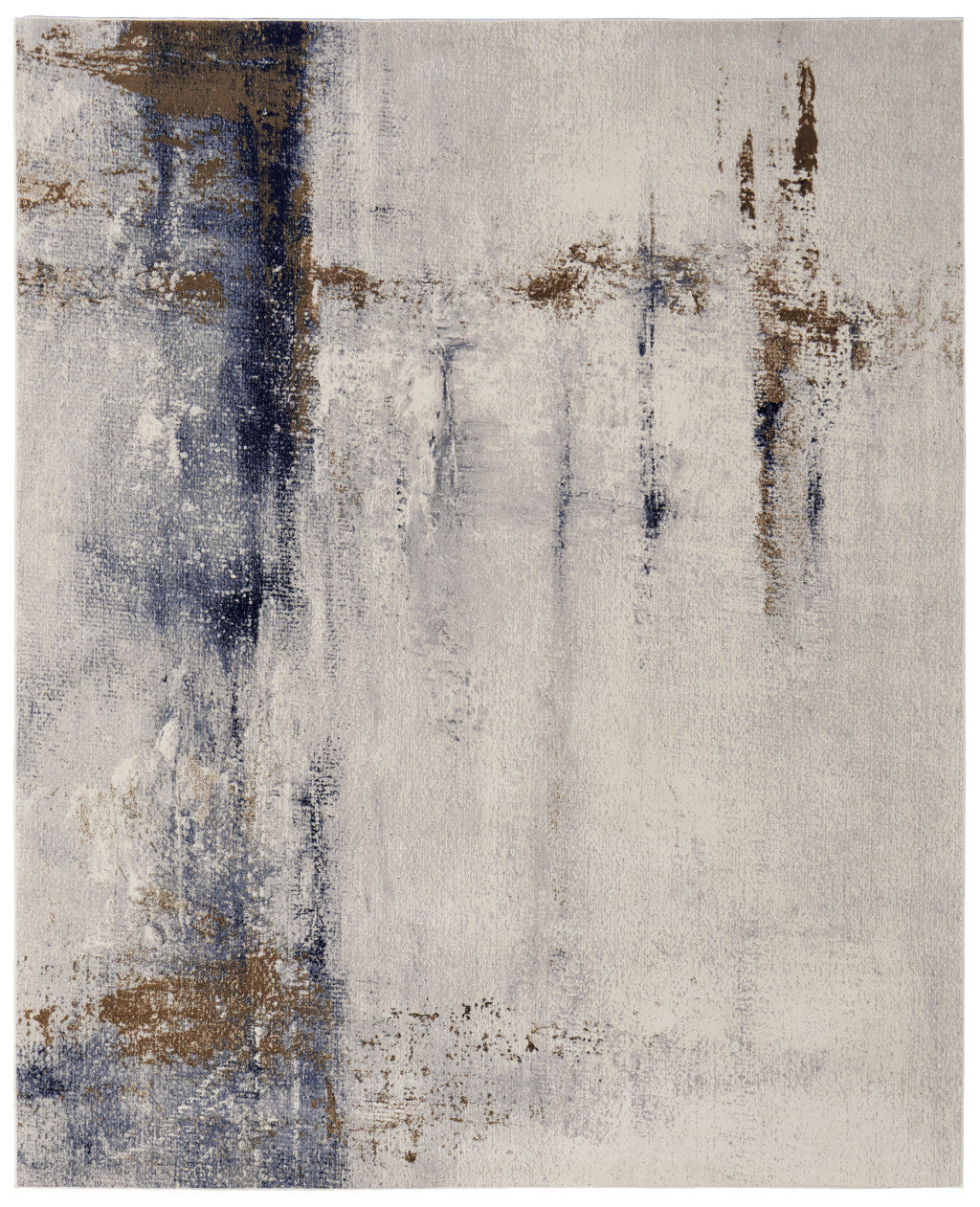2' X 3' Ivory Blue and Brown Abstract Power Loom Area Rug - Home & Garden