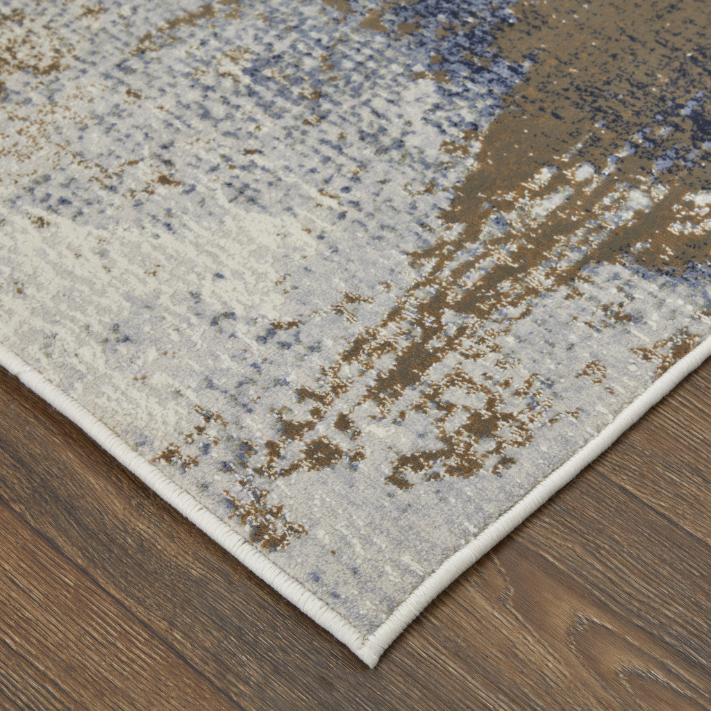 2' X 3' Ivory Blue and Brown Abstract Power Loom Area Rug - Home & Garden