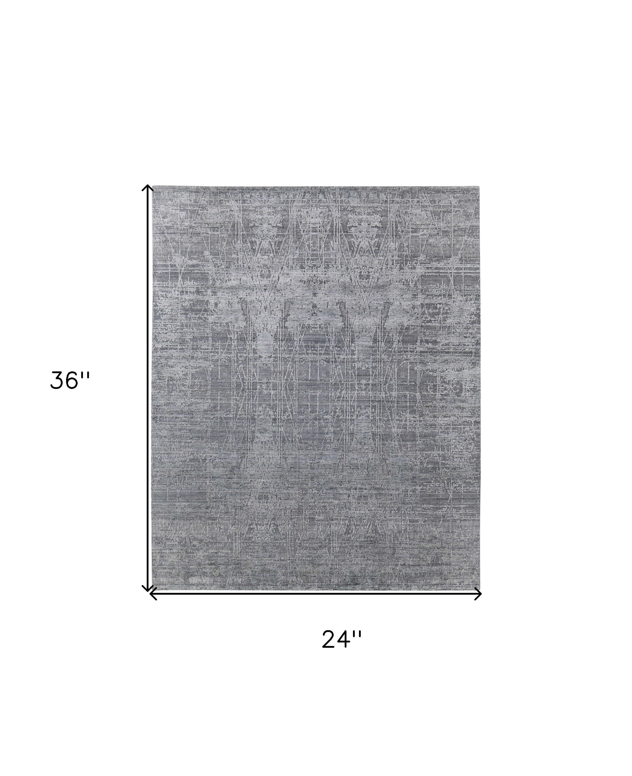 2' X 3' Gray and Silver Abstract Hand Woven Worn Faded Area Rug - Home & Garden