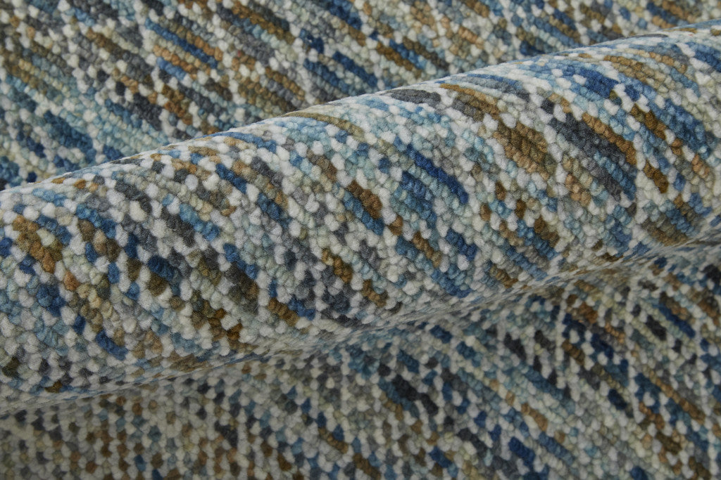 2' X 3' Ivory Blue and Brown Wool Hand Knotted Area Rug With Fringe - Home & Garden