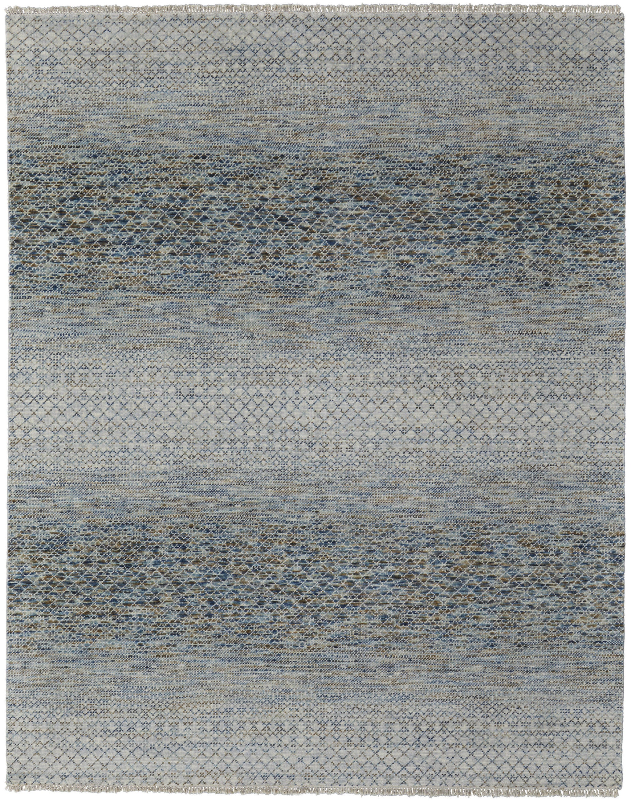 2' X 3' Ivory Blue and Brown Wool Hand Knotted Area Rug With Fringe - Home & Garden