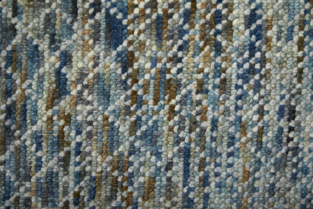 2' X 3' Ivory Blue and Brown Wool Hand Knotted Area Rug With Fringe - Home & Garden