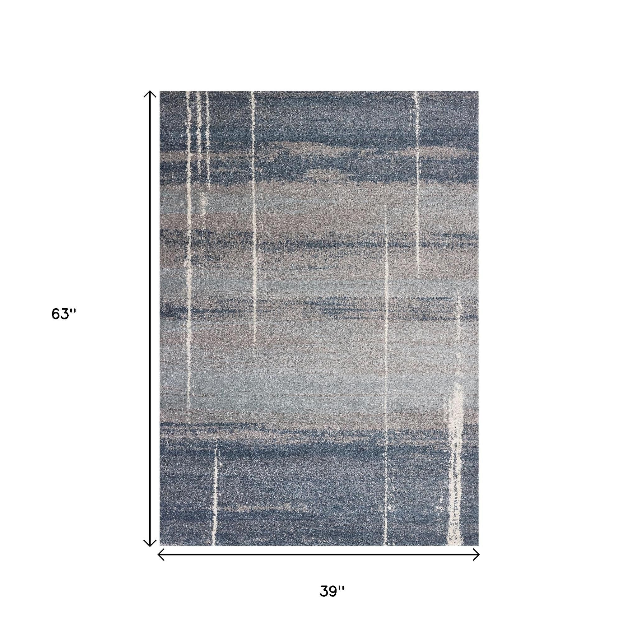 3' X 5' Blue And Gray Abstract Area Rug - Home & Garden