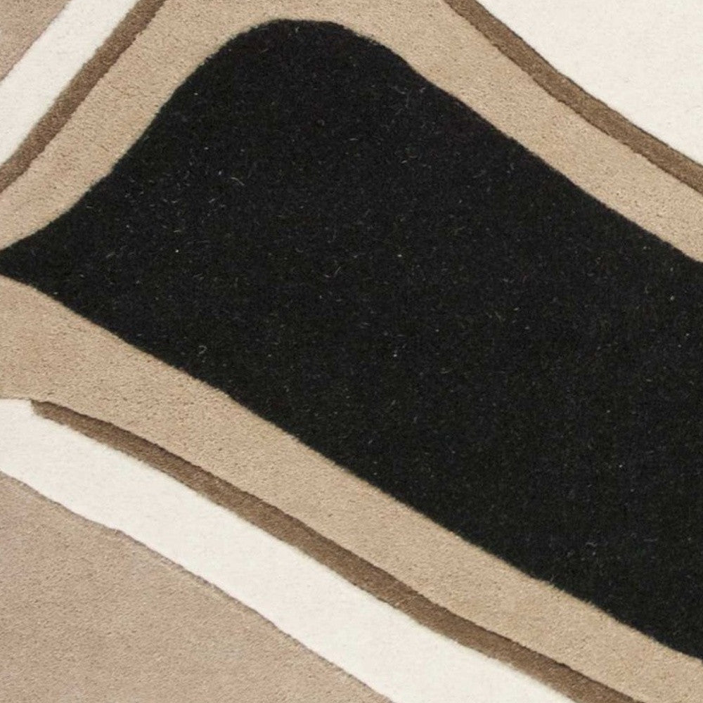 2' X 4' Black And Beige Wool Abstract Hand Tufted Area Rug - Home & Garden