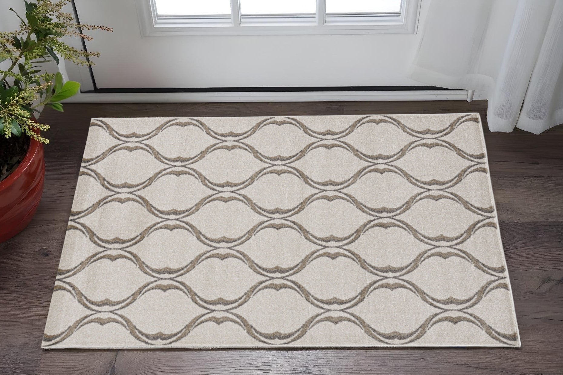 2' X 3' Sand Wavy Line Pattern Accent Rug - Home & Garden
