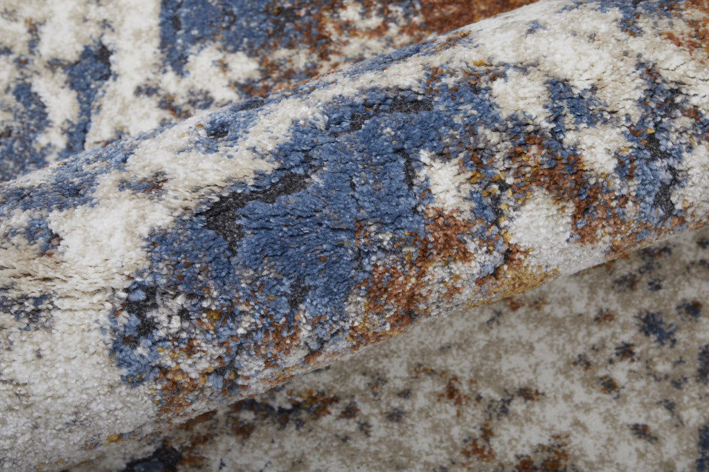 5' X 8' Ivory Blue and Brown Abstract Power Loom Area Rug - Home & Garden
