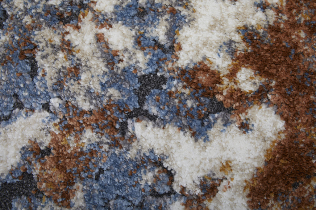 5' X 8' Ivory Blue and Brown Abstract Power Loom Area Rug - Home & Garden