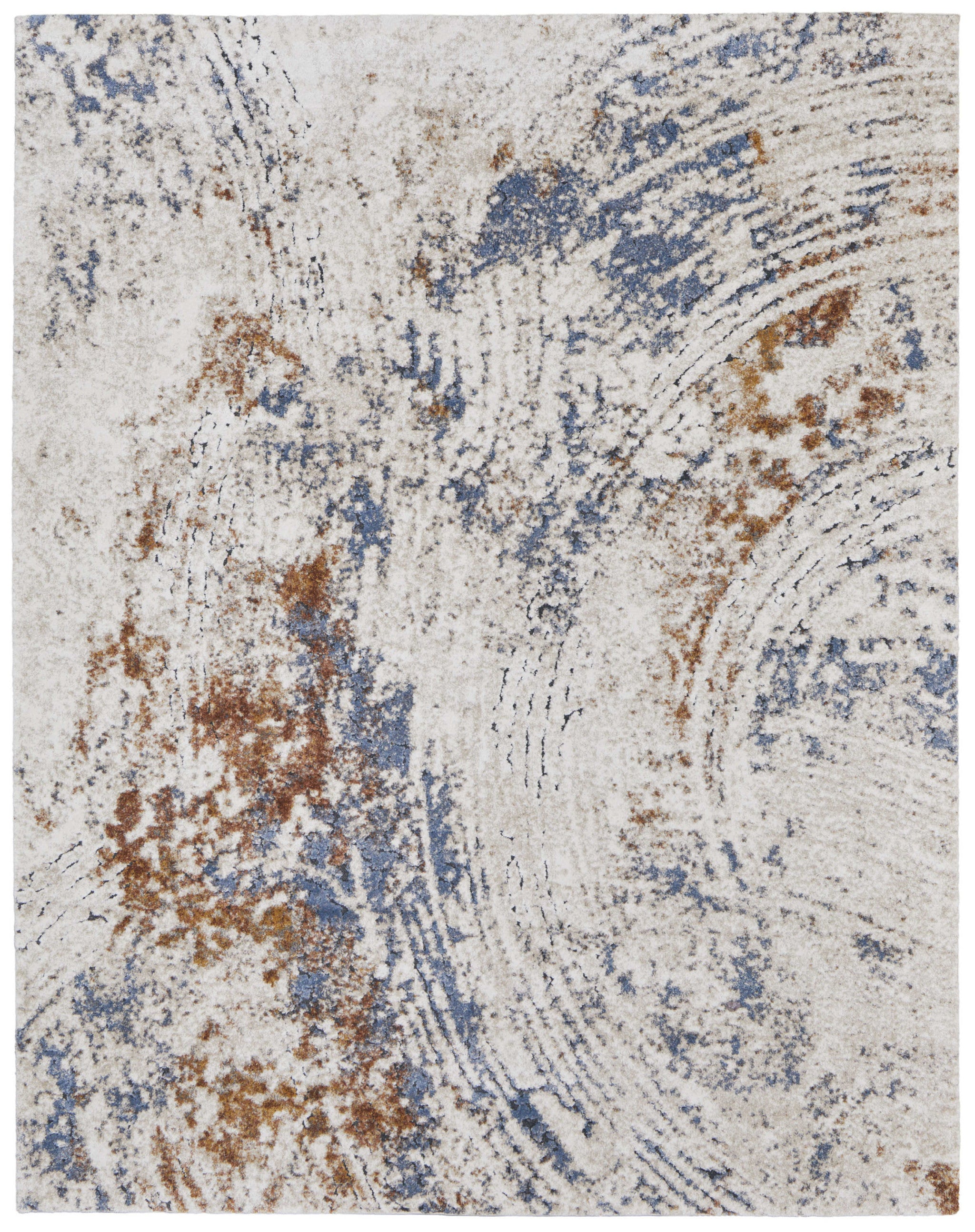 5' X 8' Ivory Blue and Brown Abstract Power Loom Area Rug - Home & Garden