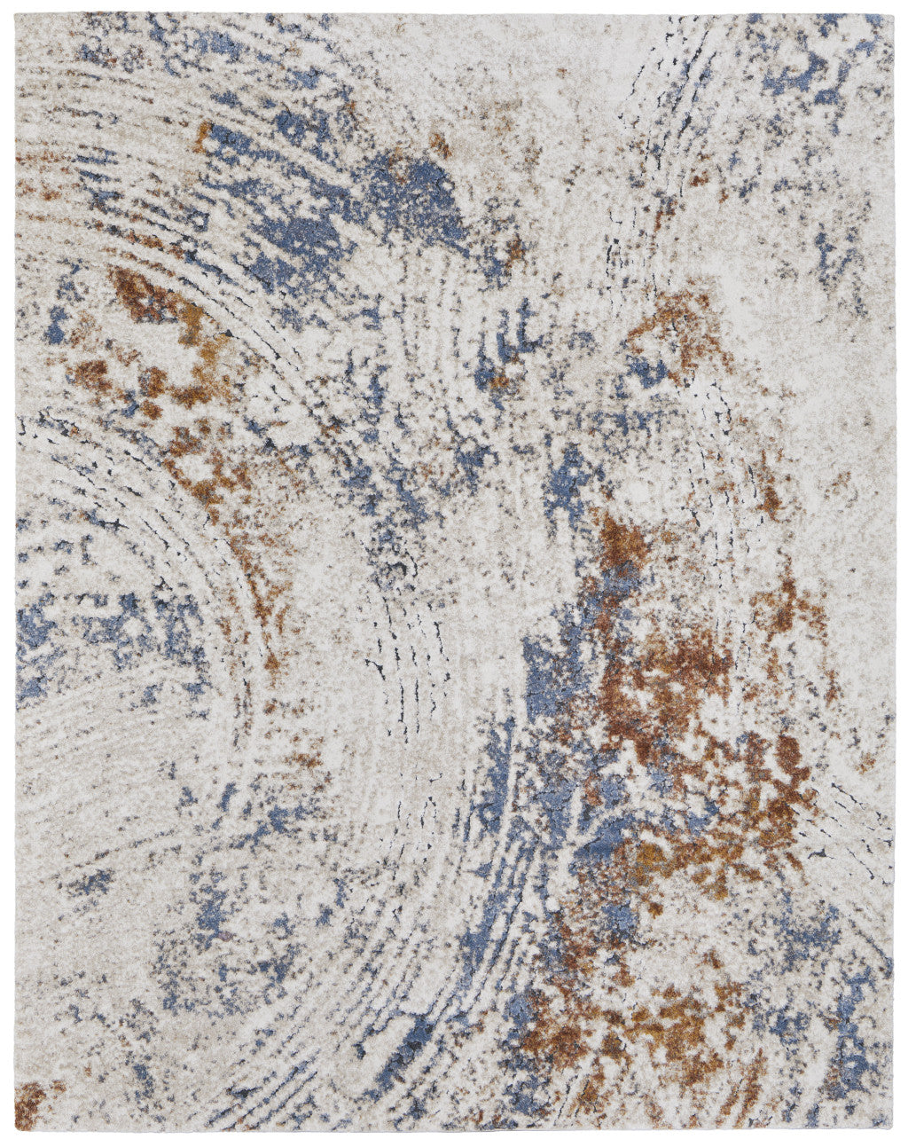 5' X 8' Ivory Blue and Brown Abstract Power Loom Area Rug - Home & Garden