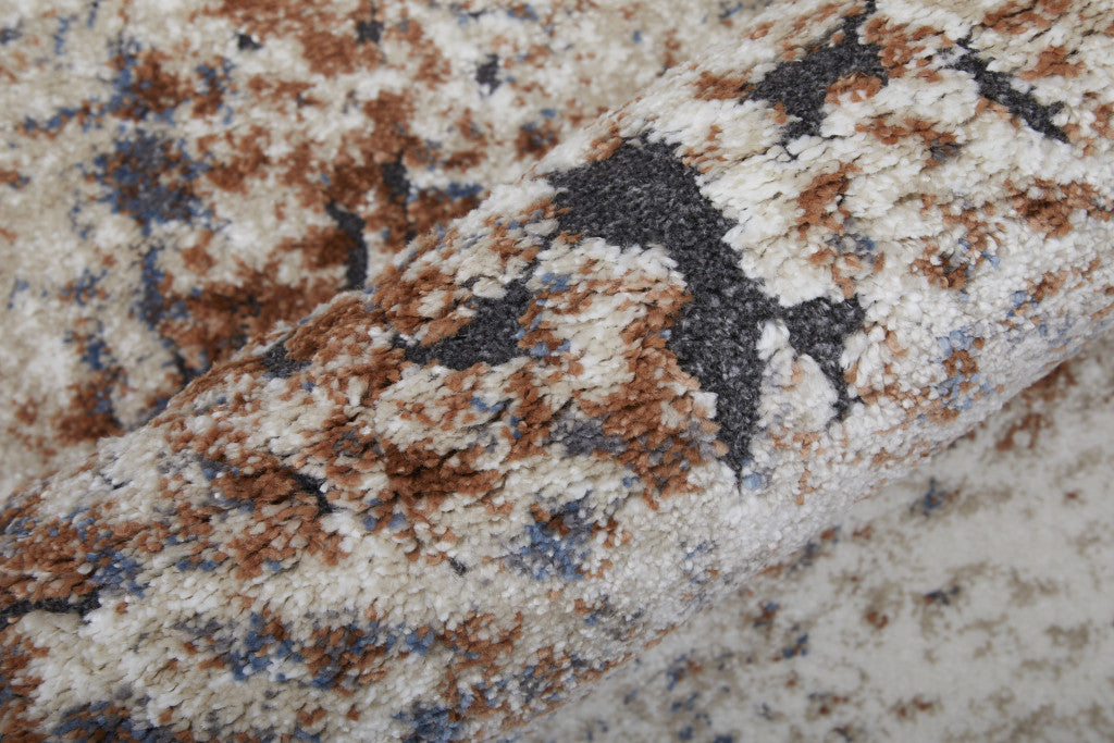 10' X 14' Blue Gray and Brown Abstract Power Loom Worn Faded Area Rug - Home & Garden