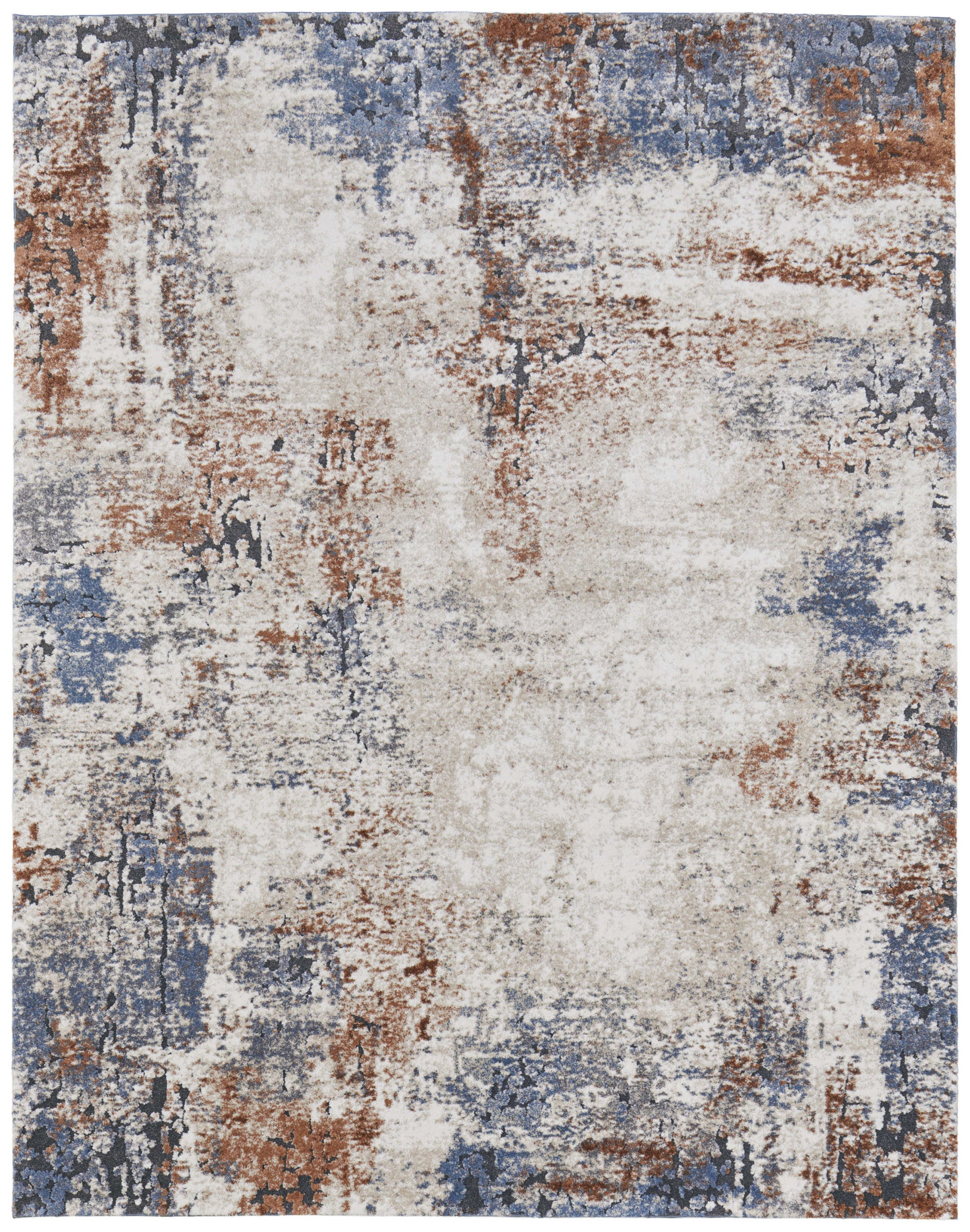 10' X 14' Blue Gray and Brown Abstract Power Loom Worn Faded Area Rug - Home & Garden