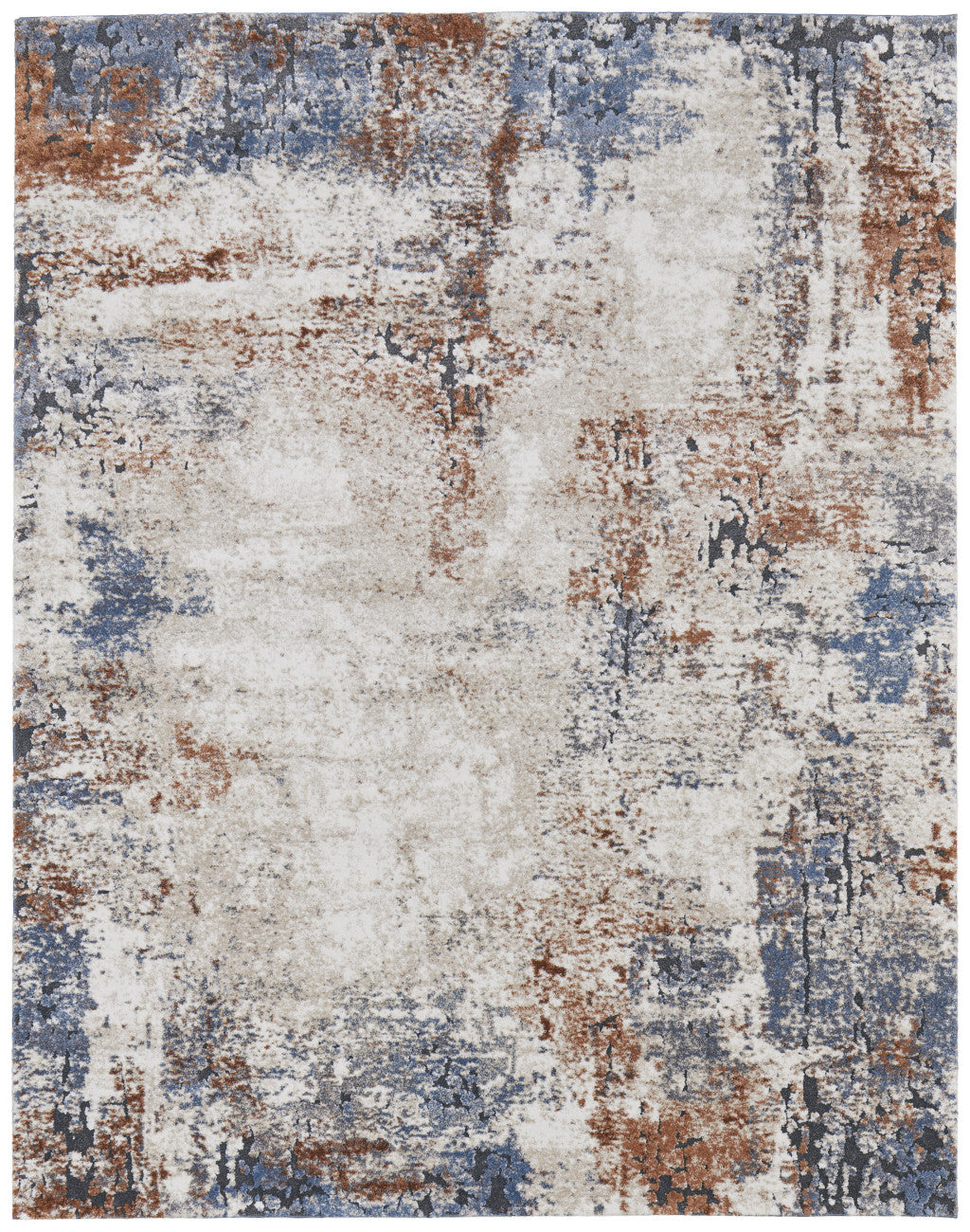 10' X 14' Blue Gray and Brown Abstract Power Loom Worn Faded Area Rug - Home & Garden