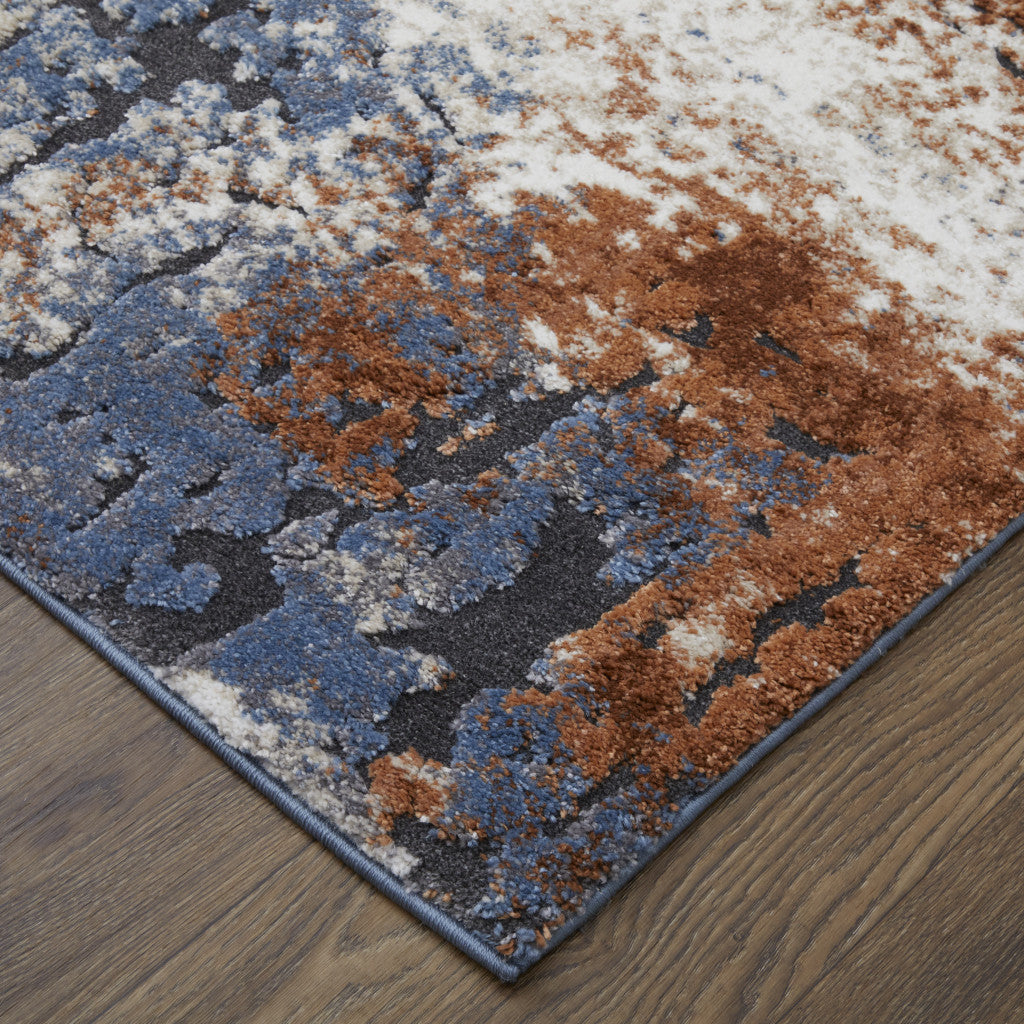 10' X 14' Blue Gray and Brown Abstract Power Loom Worn Faded Area Rug - Home & Garden