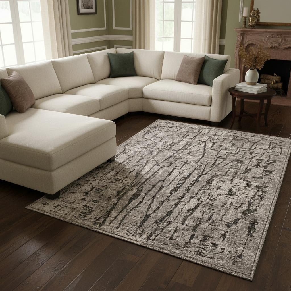 6' X 9' Gray And Black Abstract Distressed Area Rug - Home & Garden