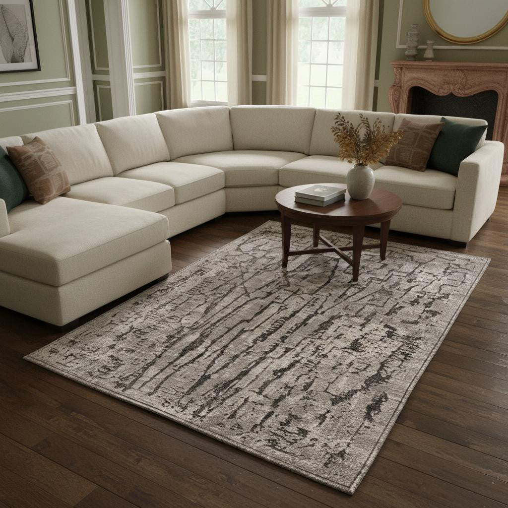 6' X 9' Gray And Black Abstract Distressed Area Rug - Home & Garden