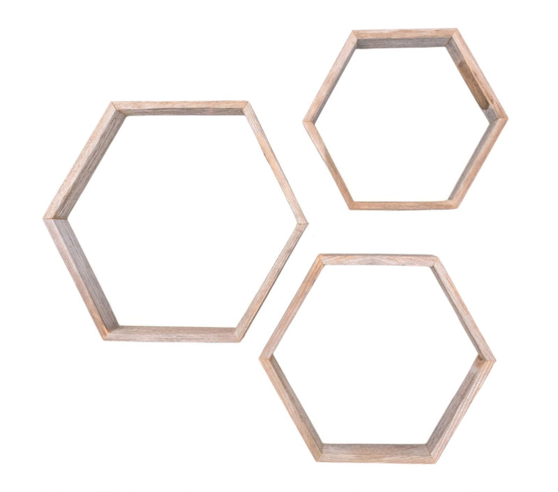 Set of Three Gray Wood Hexagon Wood Open Box Shelves - Home Decor